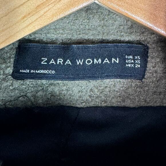 Zara Olive Green Boiled Wool Blend Oversized Jacket Sz XS Grunge Moto Boho Edgy - Picture 9 of 10